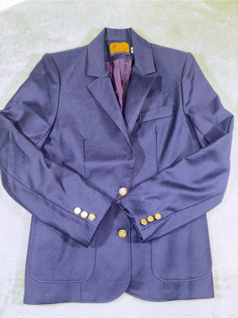 Vintage ParkMan Pure Virgin Wool Dark Blue Blazer Jacket Gold Buttons Size 10